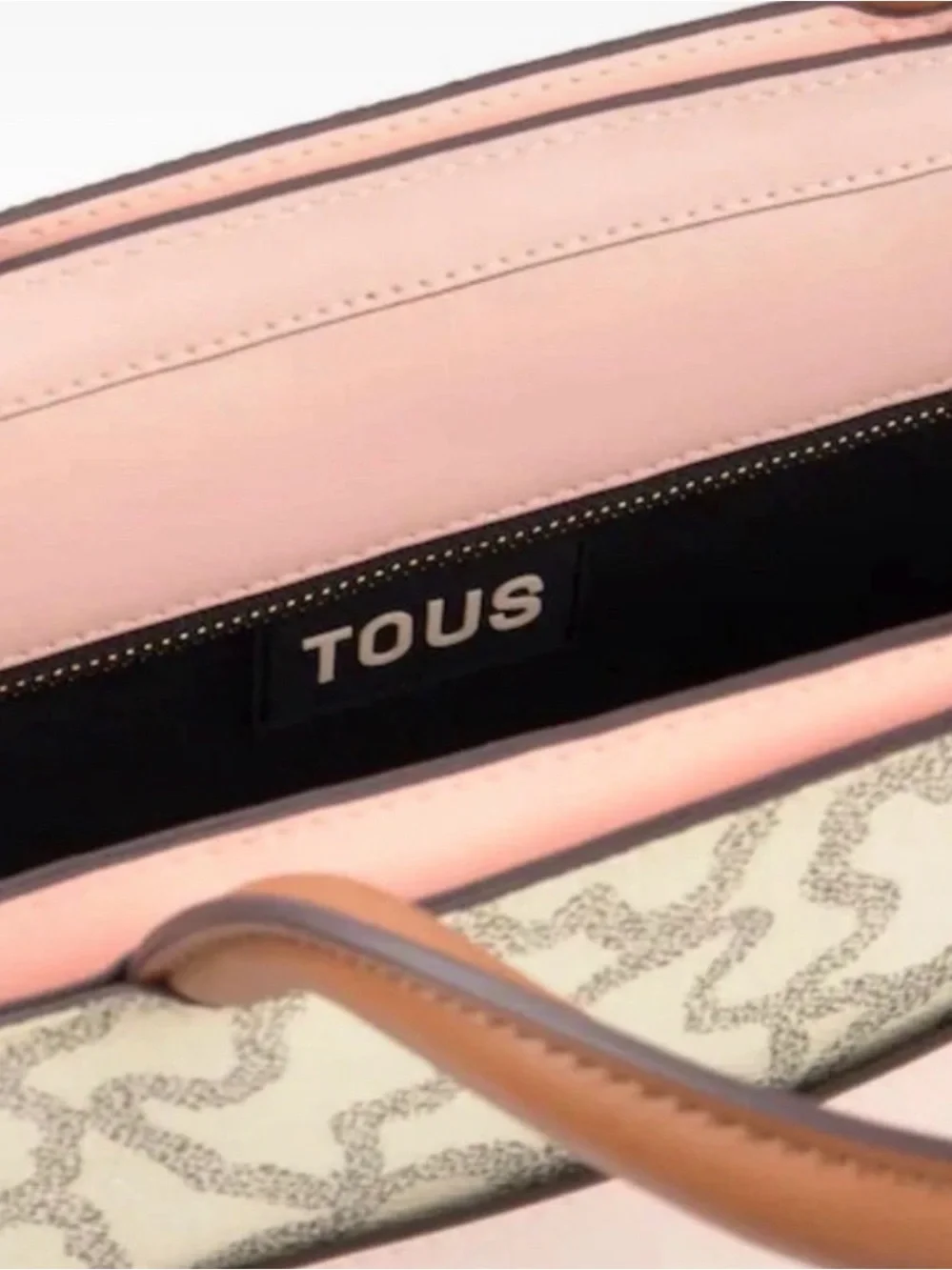 TOUS Pink and Cream Canvas Tote with Brown Leather Handles